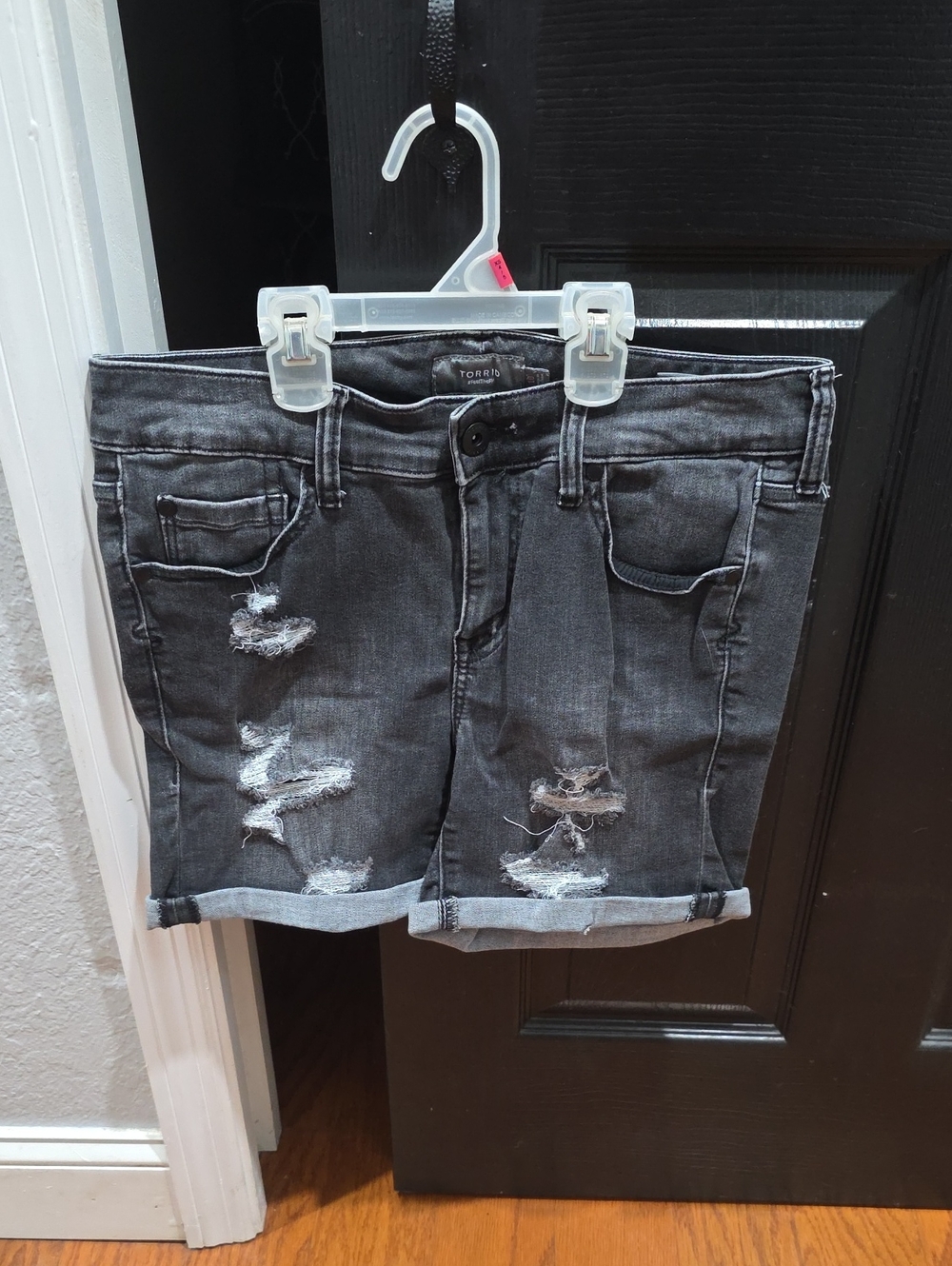 torrid Charcoal Distressed Rolled Hem Denim Shorts